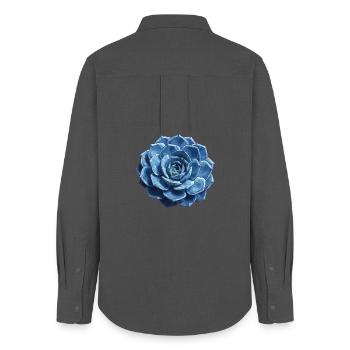 Blau Geometrische Rosette - Frauen Oxford Hemd - Anthrazit - Hinten - AI Model Female 172 light (172cm)