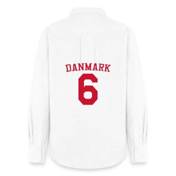 Denmark 6 – Red Text Design - Women's Oxford Shirt - white - Back - AI Model Female 172 light (172cm)