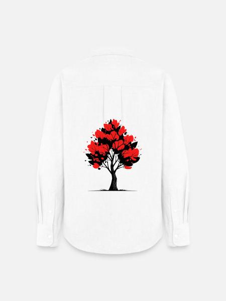 Roter Blütenbaum – Natur & Kunst Design - Frauen Oxford Hemd - Weiß