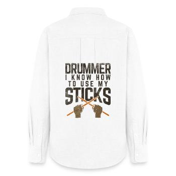 Drummer I Know How To Use My Sticks Graphic - Women's Oxford Shirt - white - Back - AI Model Female 172 light (172cm)