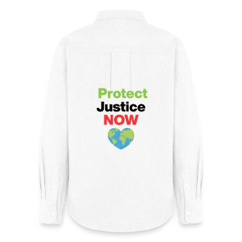 Protect Justice – Act Now, Ecological, Environmental - Women's Oxford Shirt - white - Back - AI Model Female 172 light (172cm)