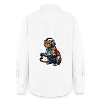 Leopard Gaming Animal Video Games Funny Leopard - Women's Oxford Shirt - white - Back - AI Model Female 172 light (172cm)