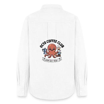 Octo Coffee Club – Lustiges Oktopus-T-Shirt - Frauen Oxford Hemd - Weiß - Hinten - AI Model Female 172 light (172cm)