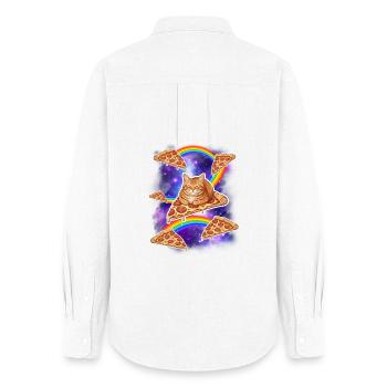 Chat chevauchant une pizza dans l’espace Mème drôle de pizza - Chemise Oxford Femme - blanc - Dos - AI Model Female 172 light (172cm)