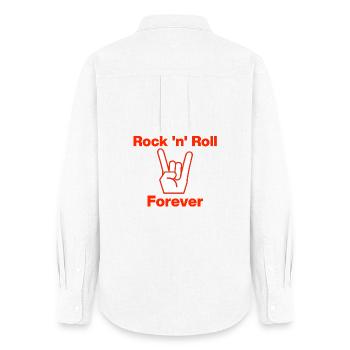 Rock 'n' Roll Forever – Cornes en l’air, fourchette de frites - Chemise Oxford Femme - blanc - Dos - AI Model Female 172 light (172cm)