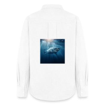 Great White Shark in Sunlight Design Ocean - Women's Oxford Shirt - white - Back - AI Model Female 172 light (172cm)
