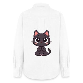 Chat noir mignon en prière - Chemise Oxford Femme - blanc - Dos - AI Model Female 172 light (172cm)