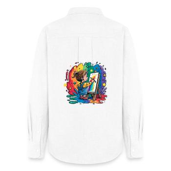 Un petit enfant peint sous la pluie de couleurs - Chemise Oxford Femme - blanc - Dos - AI Model Female 172 light (172cm)