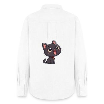 Black Cat in awe - Women's Oxford Shirt - white - Back - AI Model Female 172 light (172cm)