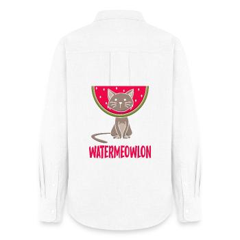Funny Watermeowlon Cat Pun Fruit Graphic - Frauen Oxford Hemd - Weiß - Hinten - AI Model Female 172 light (172cm)
