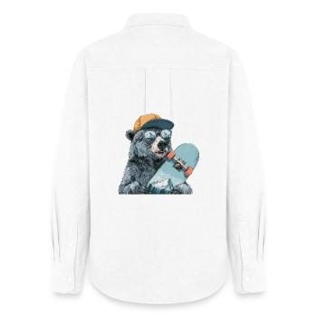 Bear Skater with Mountain Reflection - Women's Oxford Shirt - white - Back - AI Model Female 172 light (172cm)