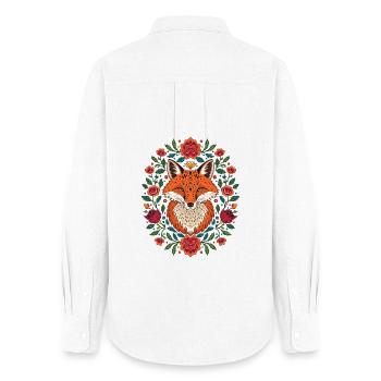 Fox in a wreath of flowers Colour explosion - Women's Oxford Shirt - white - Back - AI Model Female 172 light (172cm)