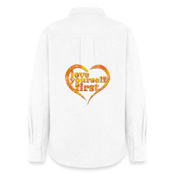 Liebe dich selbst zuerst T-Shirt Selbstliebe Orange Herz - Frauen Oxford Hemd - Weiß - Hinten - AI Model Female 172 light (172cm)