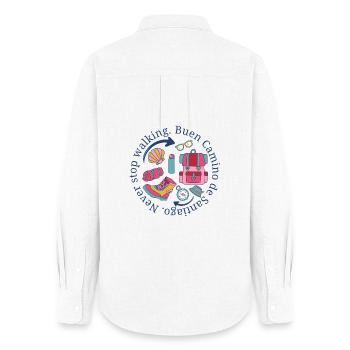 Buen Camino de Santiago Never Stop Walking Emblem - Frauen Oxford Hemd - Weiß - Hinten - AI Model Female 172 light (172cm)