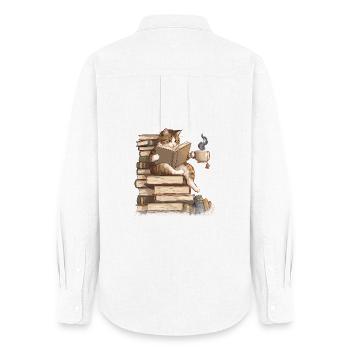 Cat reading books - Women's Oxford Shirt - white - Back - AI Model Female 172 light (172cm)