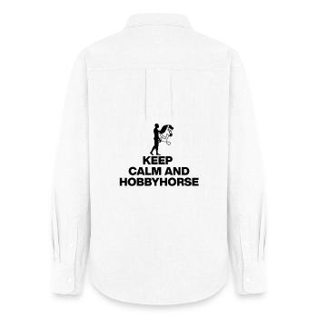 KEEP CALM AND HOBBYHORSE! HOBBYHORSING - Women's Oxford Shirt - white - Back - AI Model Female 172 light (172cm)