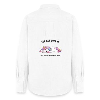 Schlafendes Einhorn Drama Spruch - Frauen Oxford Hemd - Weiß - Hinten - AI Model Female 172 light (172cm)