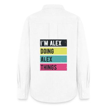Je suis Alex qui fait des couleurs rétro d’Alex Things - Chemise Oxford Femme - blanc - Dos - AI Model Female 172 light (172cm)