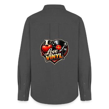 Love Vinyl Heart Logo - Frauen Oxford Hemd - Anthrazit - Hinten - AI Model Female 172 light (172cm)