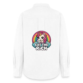 Eat the Rich - Lustiges Sozialismus-Design - Frauen Oxford Hemd - Weiß - Hinten - AI Model Female 172 light (172cm)