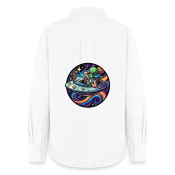 Extraterrestre cool dans un motif décapotable de divertissement spatial néon - Chemise Oxford Femme - blanc - Dos - AI Model Female 172 light (172cm)