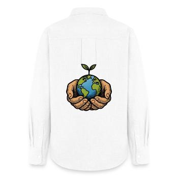 Earth in hands with seedling - Women's Oxford Shirt - white - Back - AI Model Female 172 light (172cm)
