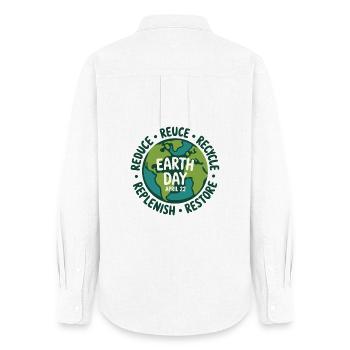 Earth Day Circle: Wiederverwendung und Recycling - Frauen Oxford Hemd - Weiß - Hinten - AI Model Female 172 light (172cm)