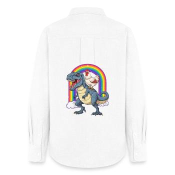 Huhn Reitender T-Rex Dinosaurier Regenbogen - Frauen Oxford Hemd - Weiß - Hinten - AI Model Female 172 light (172cm)