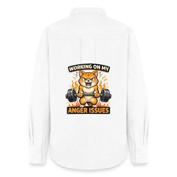Wütende Katze hebt Gewichte und brennende Wut - Frauen Oxford Hemd - Weiß - Hinten - AI Model Female 172 light (172cm)