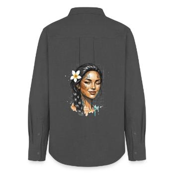 Tattooed Portrait Plumeria - Women's Oxford Shirt - anthracite - Back - AI Model Female 172 light (172cm)