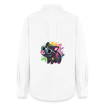 Cochon Art Spray et Lunettes - Chemise Oxford Femme - blanc - Dos - AI Model Female 172 light (172cm)