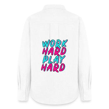 Work Hard Play Hard Neon Spaß - Frauen Oxford Hemd - Weiß - Hinten - AI Model Female 172 light (172cm)