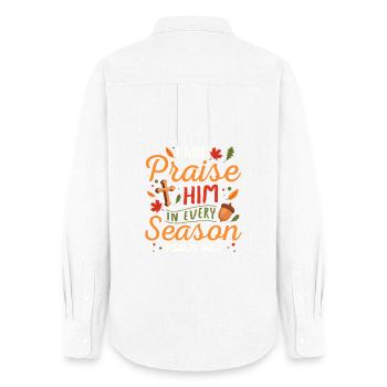 Louez-le dans chaque saison Psaume 146:2 Conception - Chemise Oxford Femme - blanc - Dos - AI Model Female 172 light (172cm)