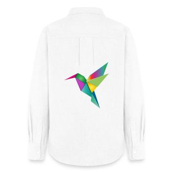 Motif coloré de géométrie de colibri en origami - Chemise Oxford Femme - blanc - Dos - AI Model Female 172 light (172cm)