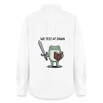 Dawn Frog Knight: Schwert & Buch - Frauen Oxford Hemd - Weiß - Hinten - AI Model Female 172 light (172cm)