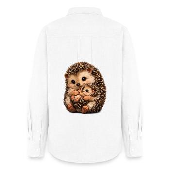 Mother and Baby Hedgehog Cuddle Illustration - Women's Oxford Shirt - white - Back - AI Model Female 172 light (172cm)