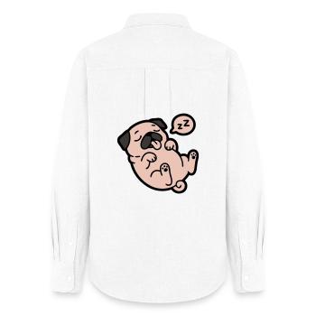 Sleeping Pug Dog Loafer - Women's Oxford Shirt - white - Back - AI Model Female 172 light (172cm)