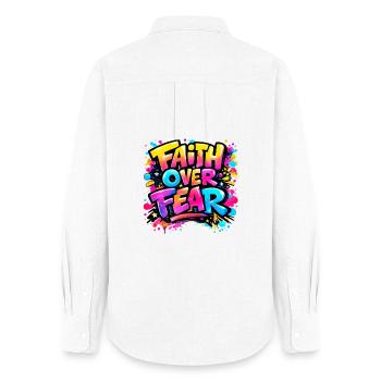 Faith_over_Fear - Women's Oxford Shirt - white - Back - AI Model Female 172 light (172cm)