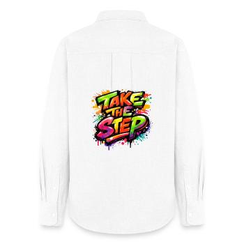 Take_the_Step - Women's Oxford Shirt - white - Back - AI Model Female 172 light (172cm)