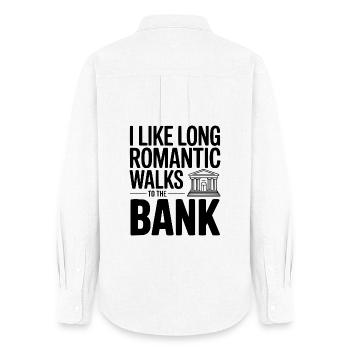 J’aime les longues promenades romantiques jusqu’à la banque - Chemise Oxford Femme - blanc - Dos - AI Model Female 172 light (172cm)