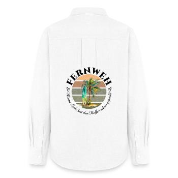 WANDERLUST T-Shirt Palm Surfboard - Suitcase Packed - Women's Oxford Shirt - white - Back - AI Model Female 172 light (172cm)