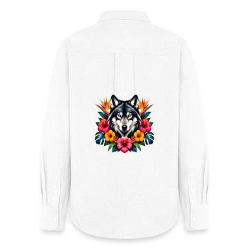 Wolf's Head Tropical Flowers - Women's Oxford Shirt - white - Back - AI Model Female 172 light (172cm)