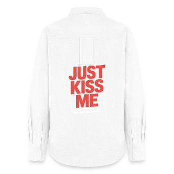 Just Kiss Me Talk Later Küss Mich JGA Single Party - Women's Oxford Shirt - white - Back - AI Model Female 172 light (172cm)