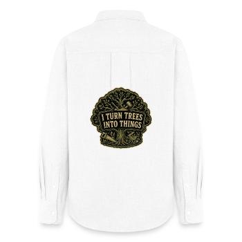 Je transforme des arbres en objets - Arbre vintage pour menuisier - Chemise Oxford Femme - blanc - Dos - AI Model Female 172 light (172cm)