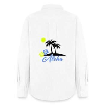 Aloha Hibiscus Neon Script - Women's Oxford Shirt - white - Back - AI Model Female 172 light (172cm)
