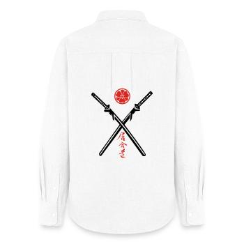 Iaido Kanji & Katana + Mon - Frauen Oxford Hemd - Weiß - Hinten - AI Model Female 172 light (172cm)