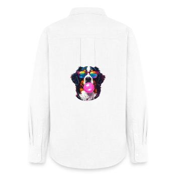 Bunter Berner Sennenhun mit Bubblegum-Sonnenbrille - Frauen Oxford Hemd - Weiß - Hinten - AI Model Female 172 light (172cm)