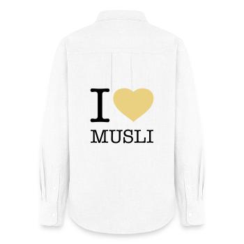 I LOVE MUSLI Müsli - Frauen Oxford Hemd - Weiß - Hinten - AI Model Female 172 light (172cm)