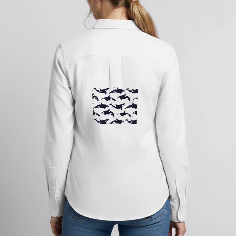 Black and white orca pattern pattern Women's Oxford Shirt