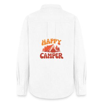 Camp de campeurs joyeux Imprimé - Chemise Oxford Femme - blanc - Dos - AI Model Female 172 light (172cm)